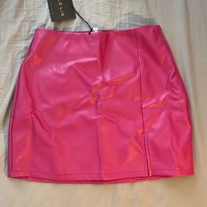 Lelis Pink Faux Leather Mini Skirt